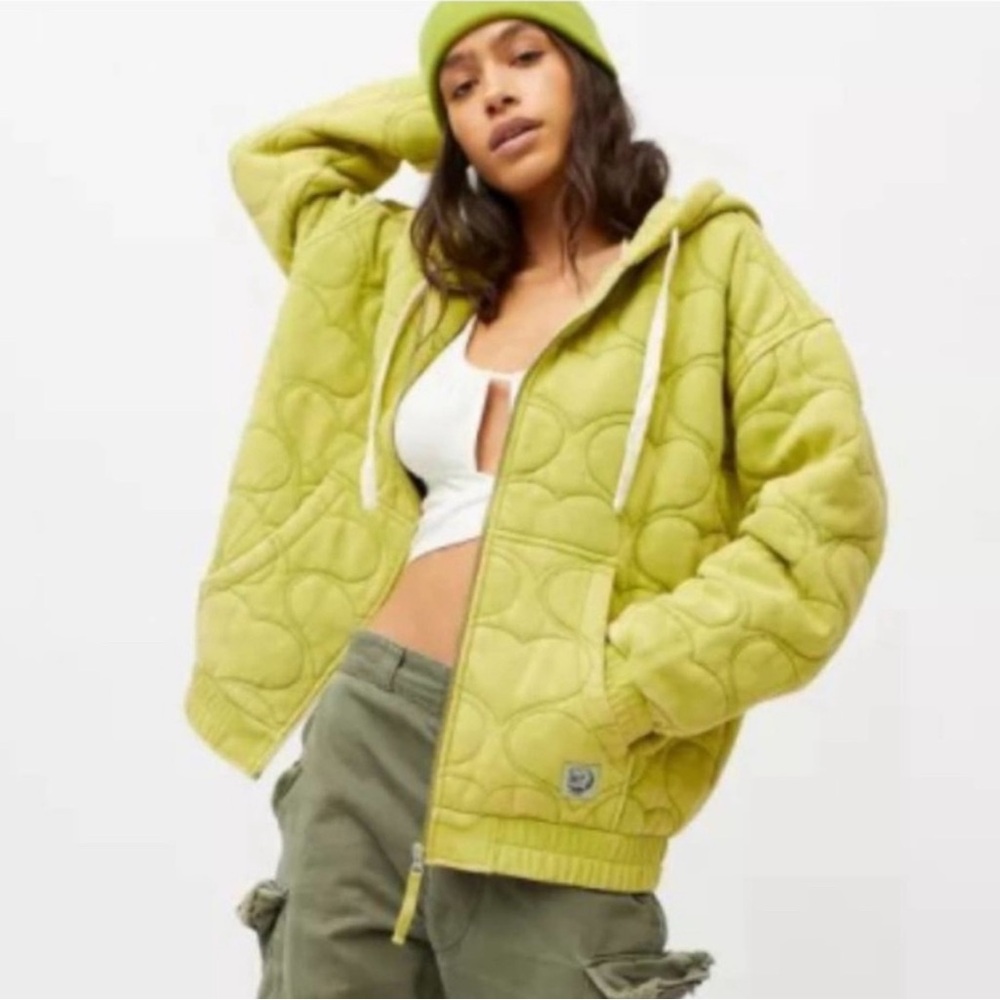 BDG Quilted Zip Up Hearts Hoodie